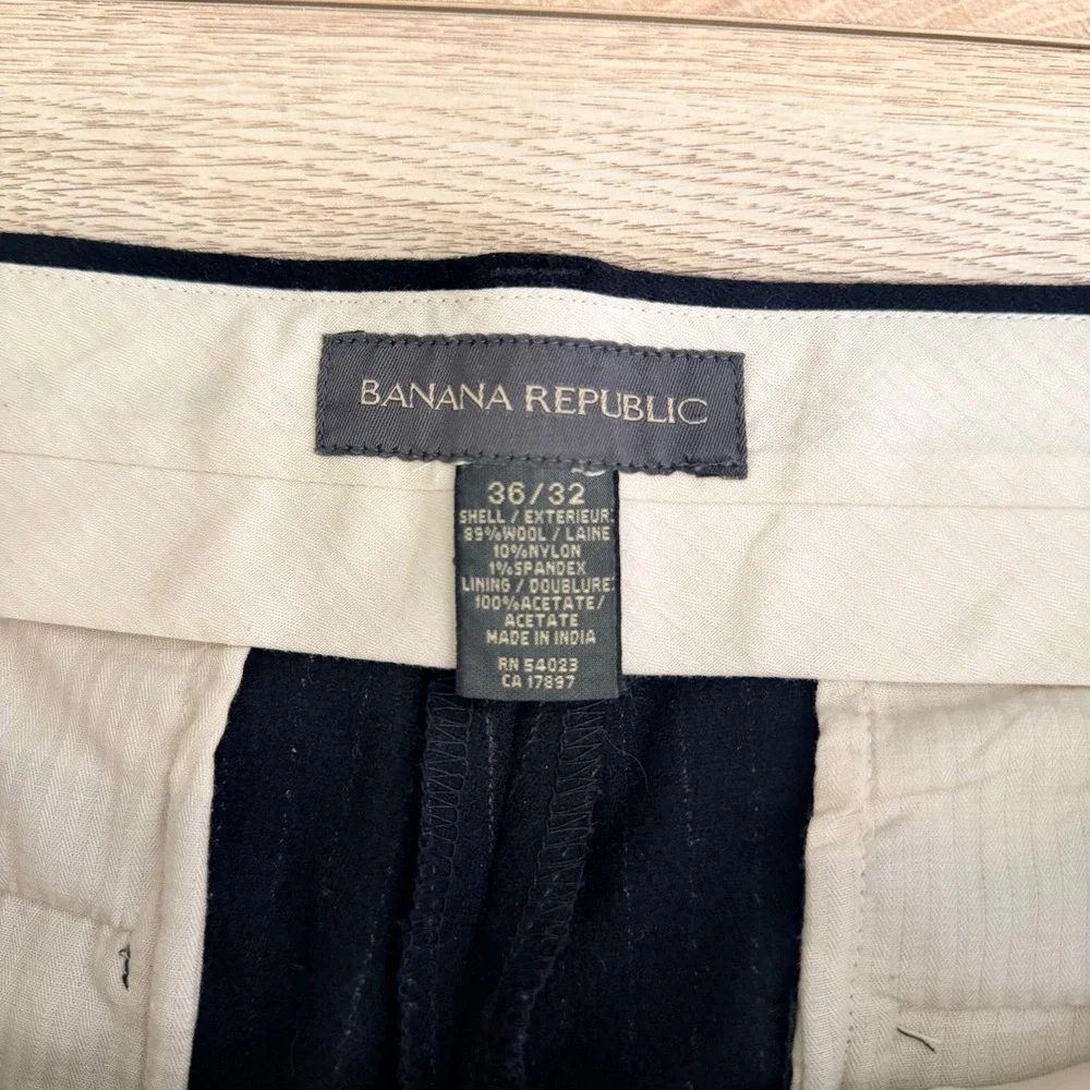 Vintage Banana Republic Wool Pinstripe‎ Pants Mens Actual 36x30 Black Flat Front